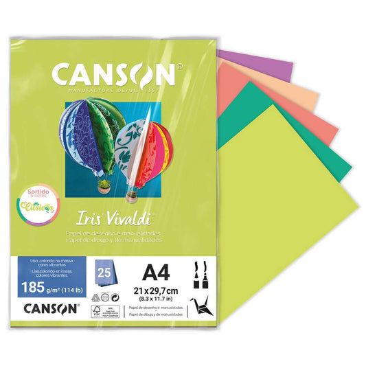 PAPEL CANSON IRIS VIVALDI A4 185G/M2 CORES CITRICAS C/ 25 FL