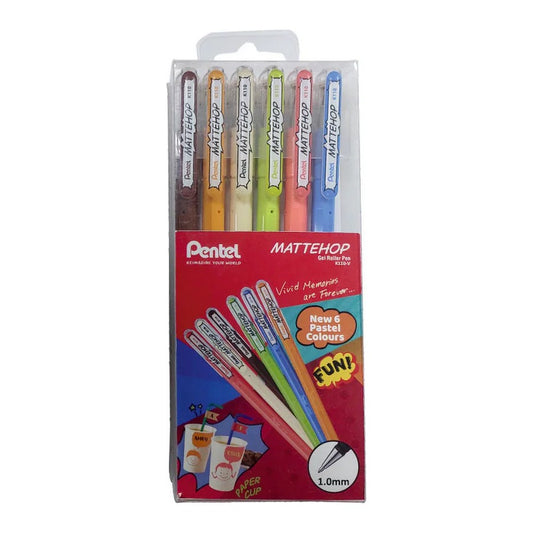 ESTOJO CANETA GEL PENTEL MATTEHOP 1.0MM C/ 06 CORES PASTEL