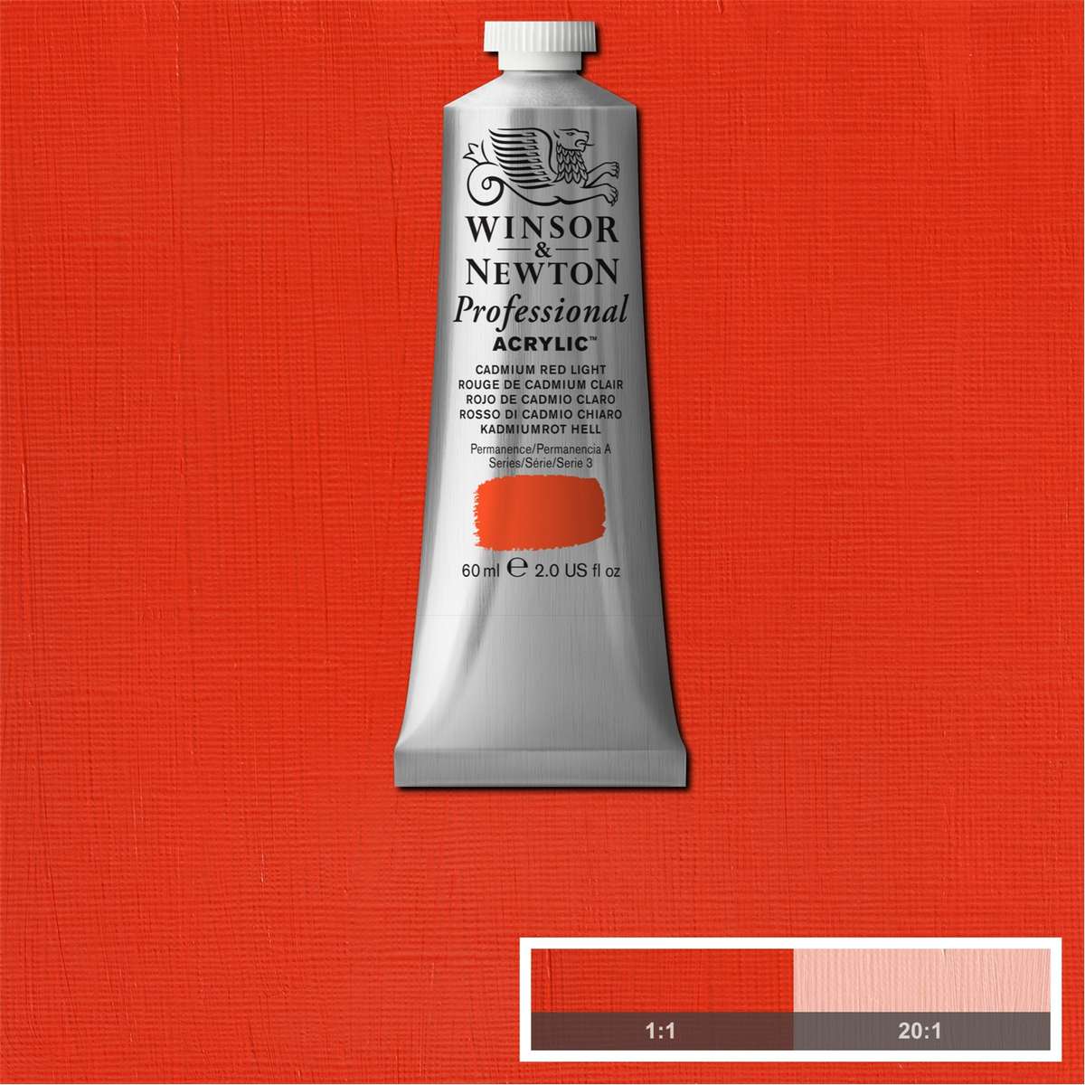 ACRILICA WINSOR NEWTON PROFISSIONAL 60ML 460 CADMIUM RED LIGHT ROW S3