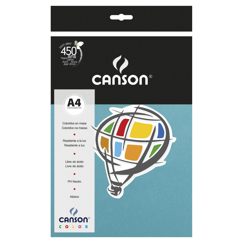 PAPEL CANSON COLOR 120G/M2 AZUL TURQUESA A4