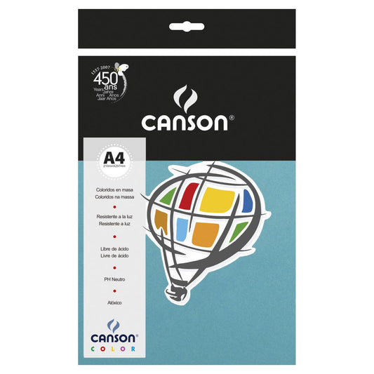PAPEL CANSON COLOR 120G/M2 AZUL TURQUESA A4