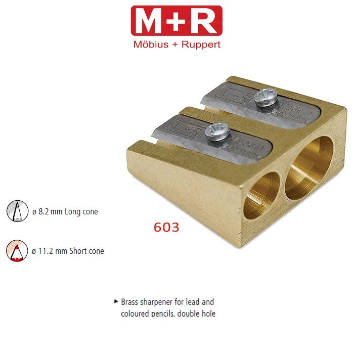 APONTADOR DUPLO M+R CLASSIC 603 QUADRADO LATÃO PESADO