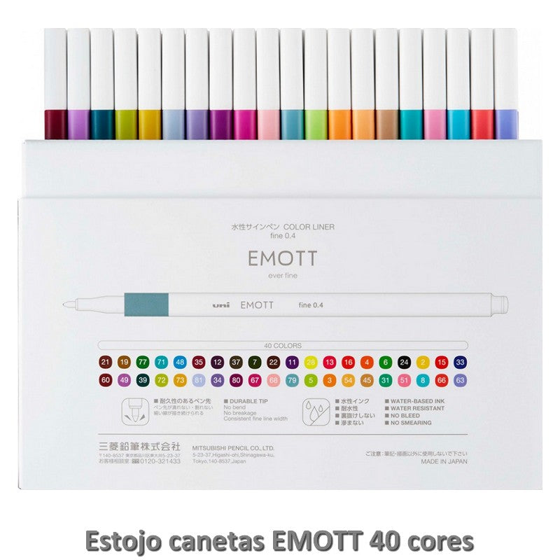 CANETA UNI-BALL EMOTT FINE 0,4MM 40 CORES