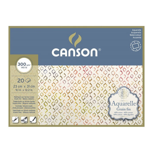 BLOCO CANSON AQUARELLE GR FINA 23X31 300G/M2 60%COTTON 20F