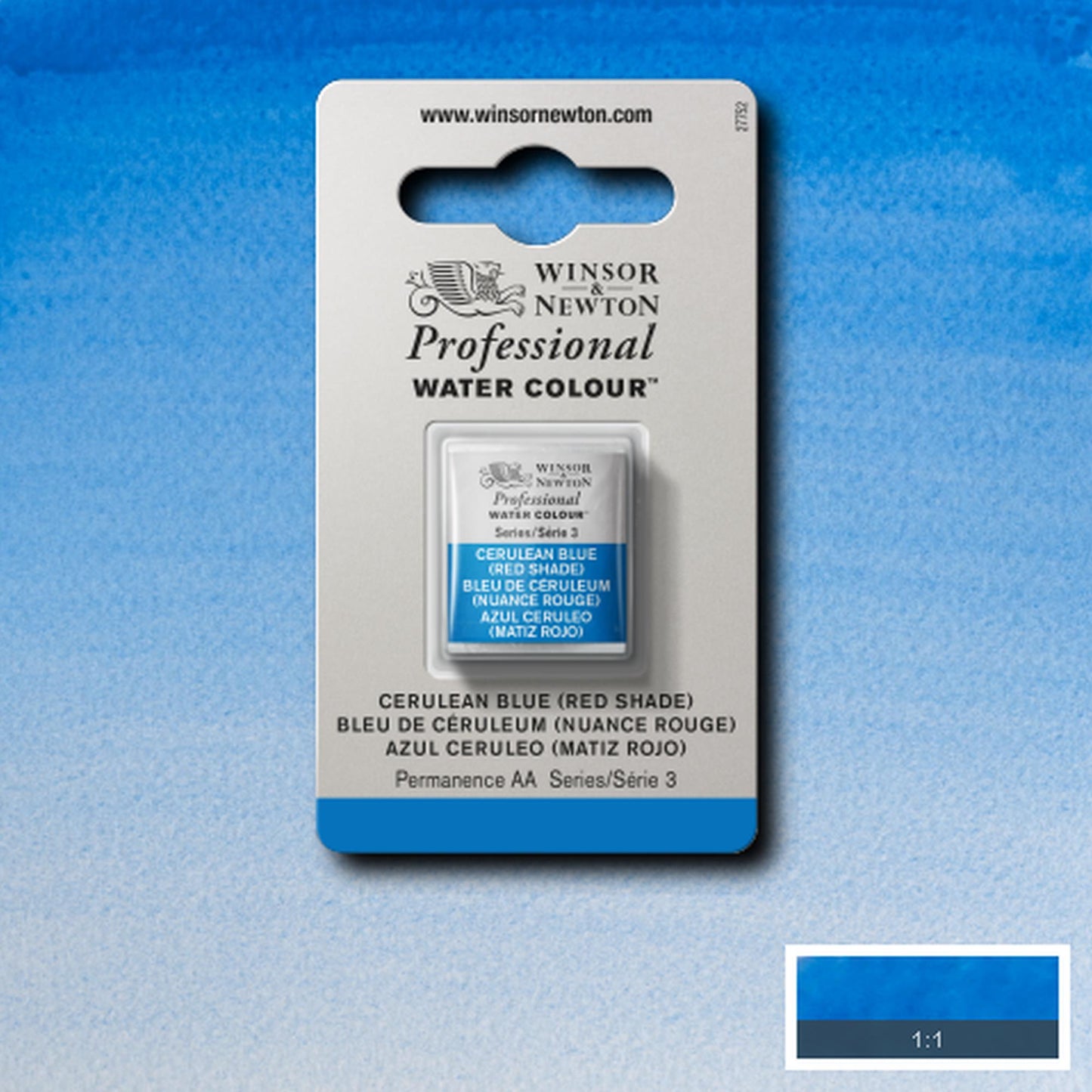 AQUARELA WINSOR NEWTON ARTISTS H PAN 140 CERULEAN BLUE RED SHADE S3