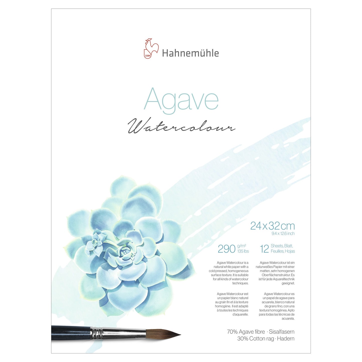 BLOCO HAHNEMUHLE AGAVE 290G/M2 24X32 12 FOLHAS