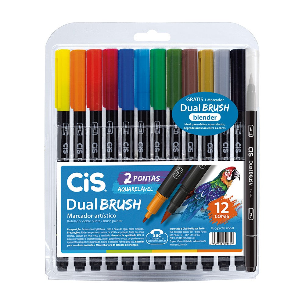 MARCADOR CIS DUAL BRUSH ESTOJO C/ 12 CORES