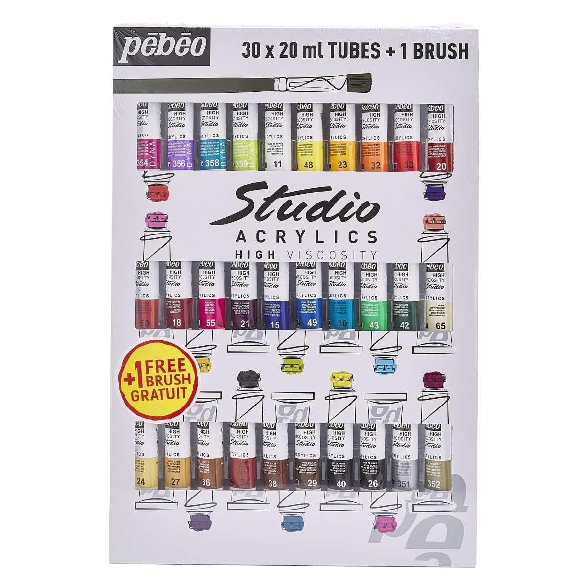 ESTOJO ACRILICA PEBEO HV STUDIO 30 TUBOS 20ML + 01 PINCEL