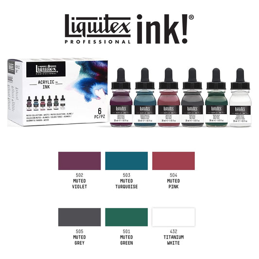 ESTOJO ACRILICA LIQUITEX INK! ACRYLIC 030ML C/ 06 MUTED