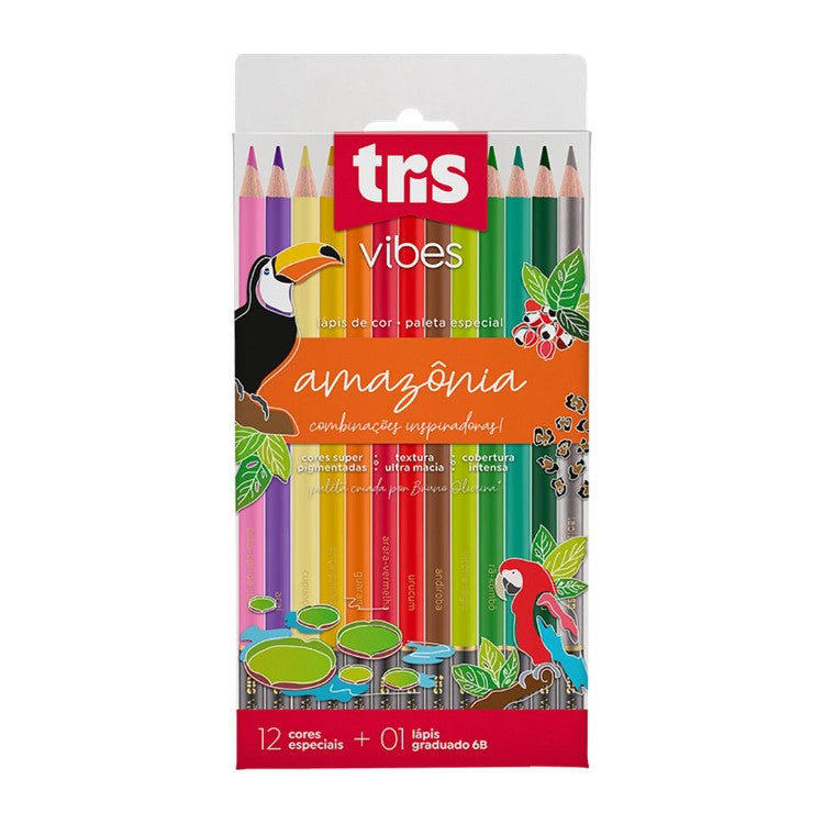 LAPIS COR TRIS VIBES 12 CORES AMAZONIA + LAPIS 6B