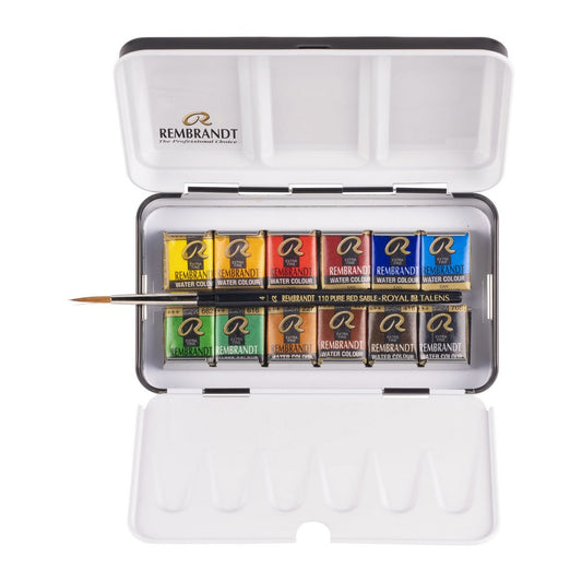 ESTOJO AQUARELA TALENS REMBRANDT 12 HALF PAN METAL BOX + BRU