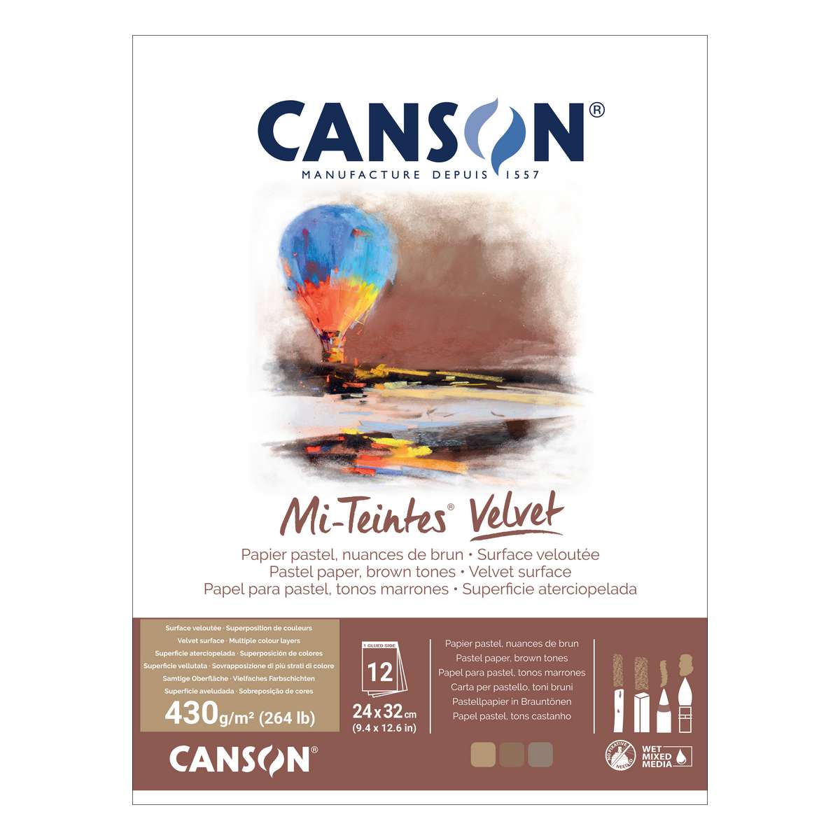 BLOCO CANSON MI-TEINTES VELVET CASTANHOS 430g 24x32 12 FLS