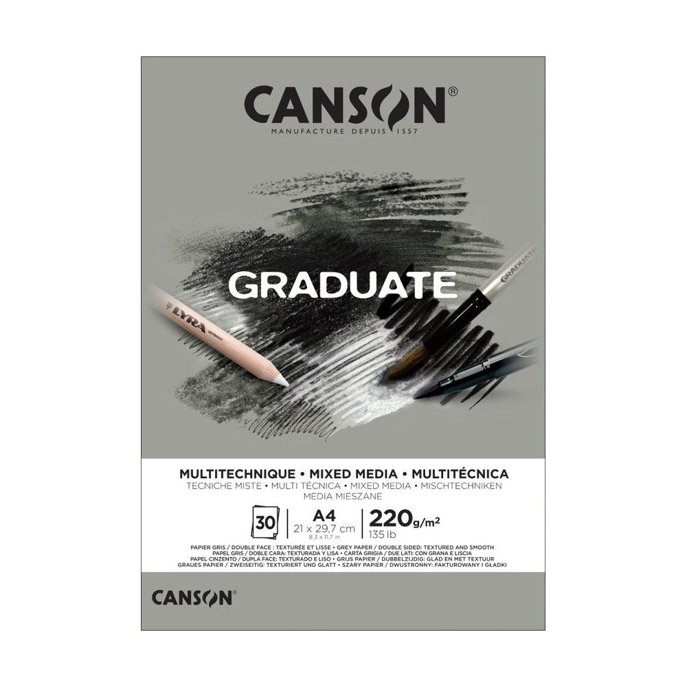 BLOCO CANSON GRADUATE MIX MEDIA GREY PAPER A4 220G/M2 30 FL