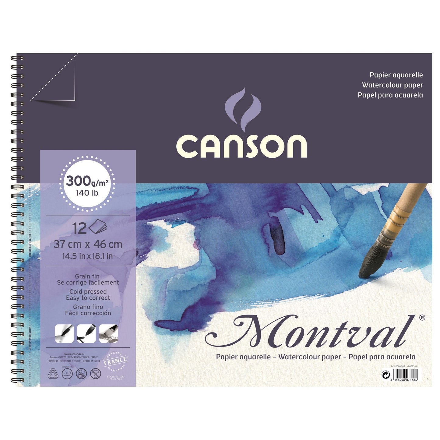 BLOCO CANSON MONTVAL A3+ (37X46) 300G/M2 12 FOLHAS ESPIRAL