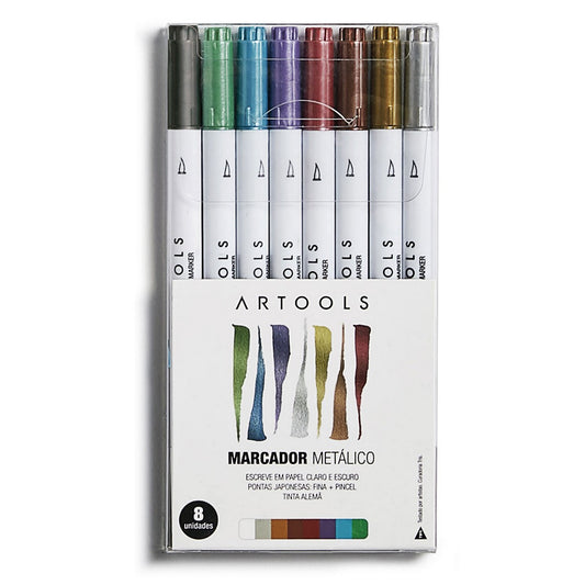 ESTOJO MARCADOR ARTOOLS METALLIC PONTA DUPLA 08 CORES