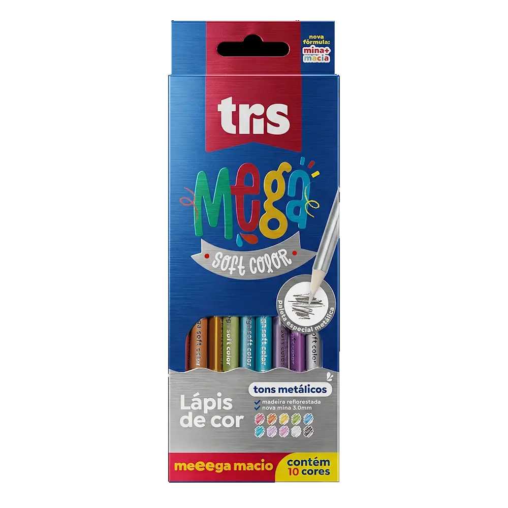 LAPIS COR TRIS MEGA SOFT 10 TONS METALICOS