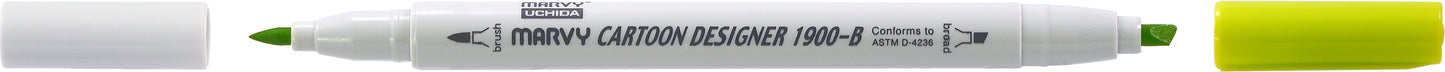 MARCADOR MARVY CARTOON DESIGNER PONTA DUPLA VERDE AMARELO 52