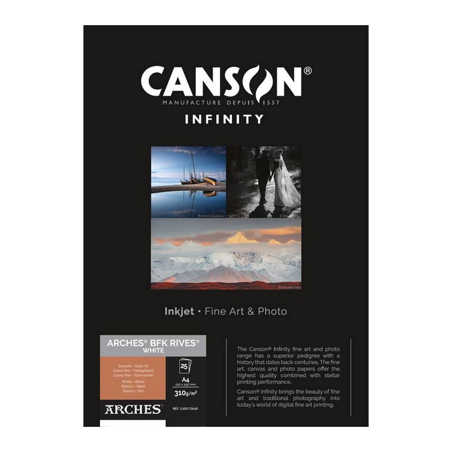 CANSON INFINITY ARCHES BFK WHITE 310g/m2 A4 25 FOLHAS