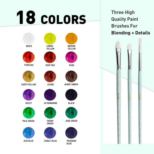 ESTOJO GOUACHE HIMI 18 CORES 30ML + 3 PINCEIS ESTOJO VERDE TST150