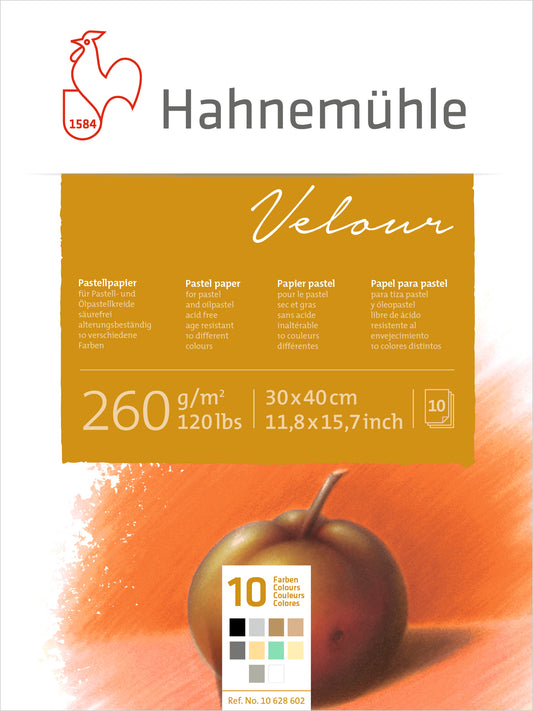 BLOCO HAHNEMUHLE VELOUR 260g/m2 30X40 10 CORES 10 FOLHAS