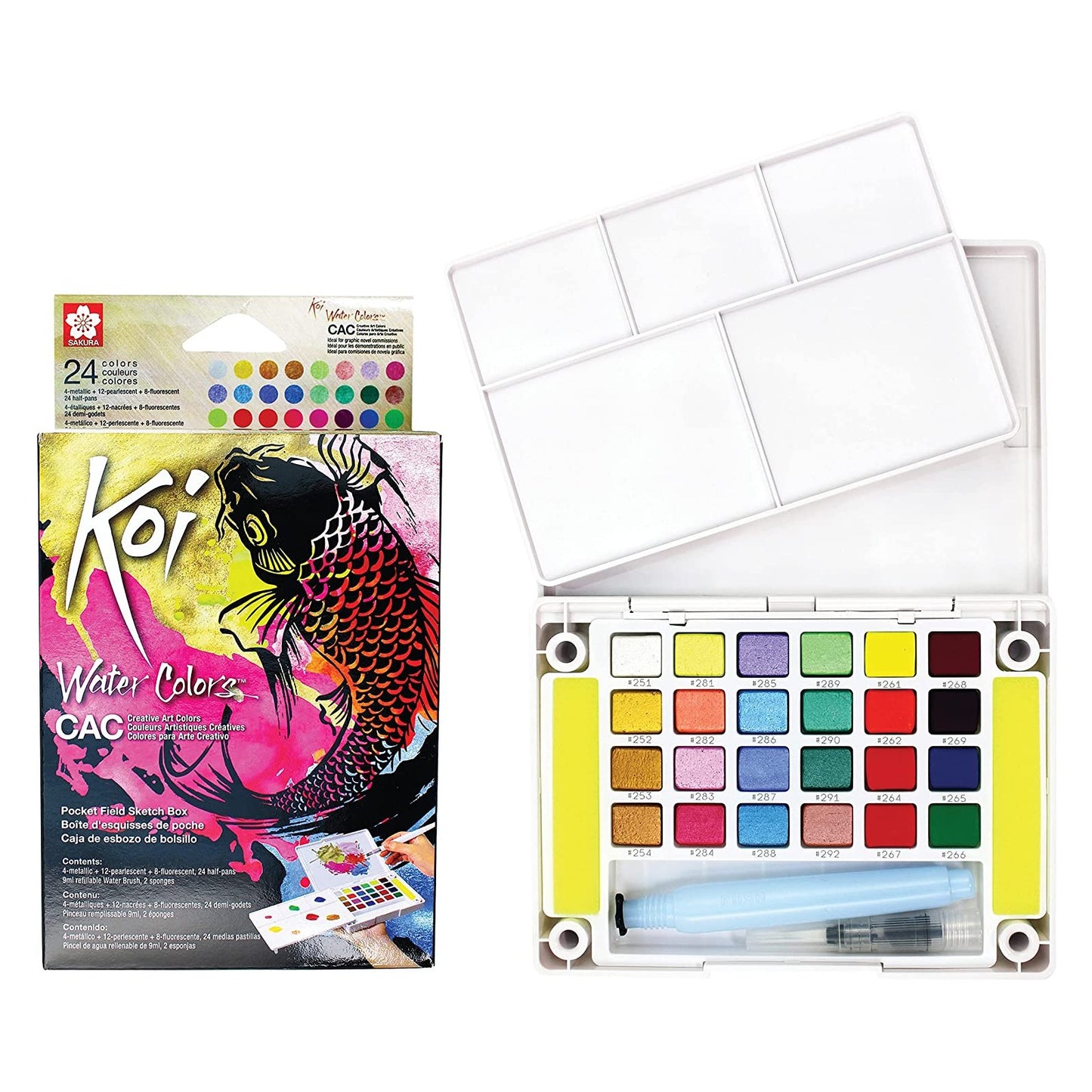 ESTOJO AQUARELA SAKURA KOI 24 CORES METAL+FLUO+PEARL + PINCE