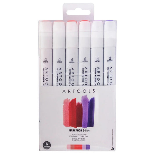 ESTOJO MARCADOR ARTOOLS PICTOM DUPLO C/ 06 VERMELHOS