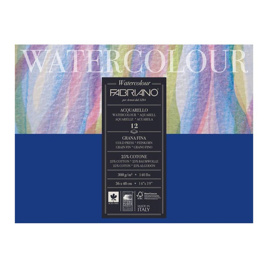 BLOCO FABRIANO WATERCOLOUR 300g/m2 GRANA FINA 36x48 12 FLS