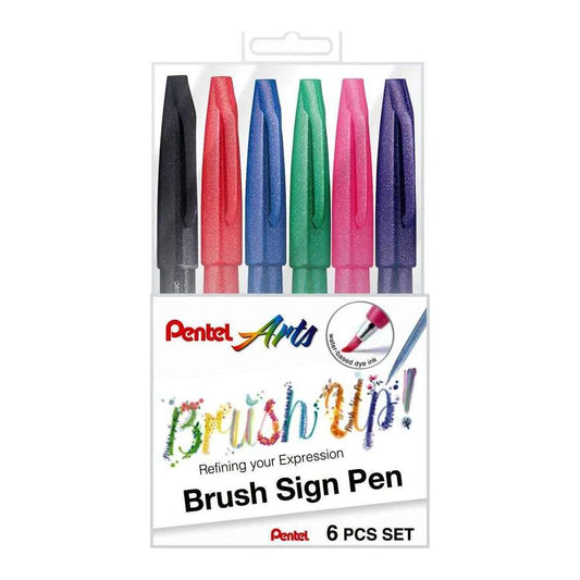 CANETA PENTEL SIGN PEN BRUSH ESTOJO C/ 06 CORES TRADICIONAIS