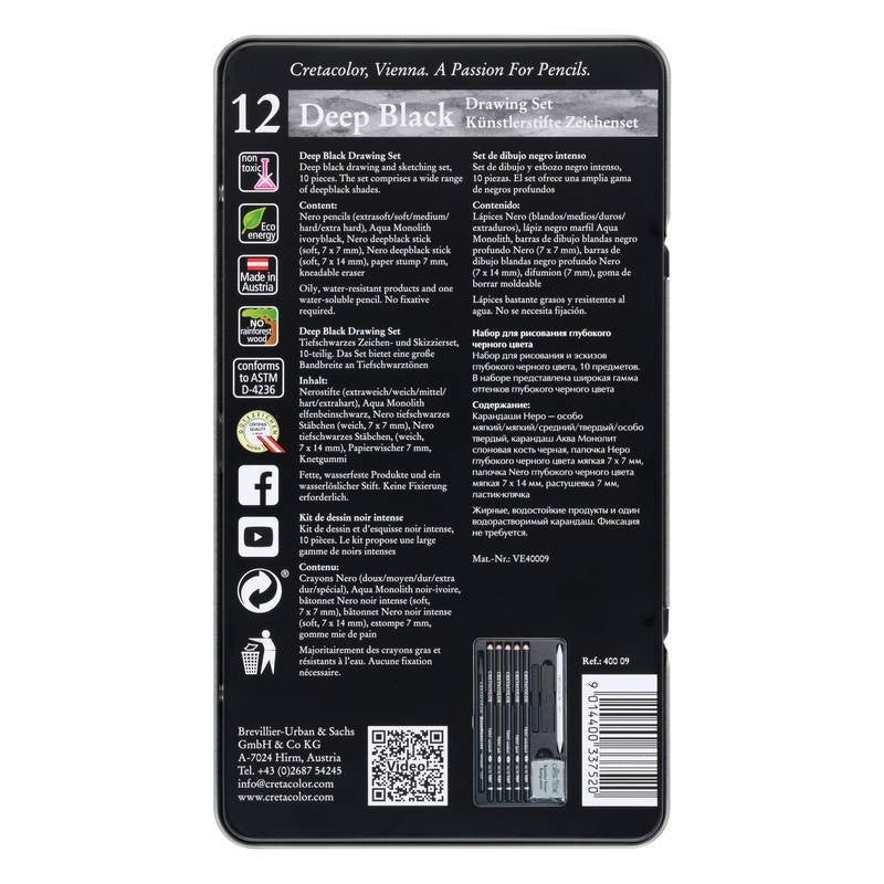 ESTOJO LAPIS ESBOCO CRETACOLOR DEEP BLACK 10 PECAS