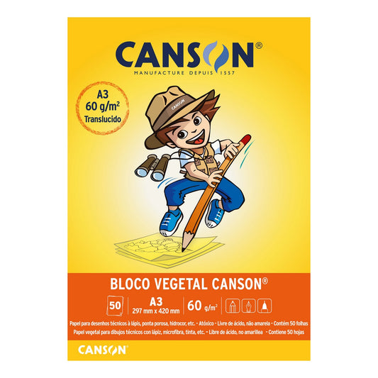 BLOCO CANSON VEGETAL LISO A3 60g/m2 50 FOLHAS