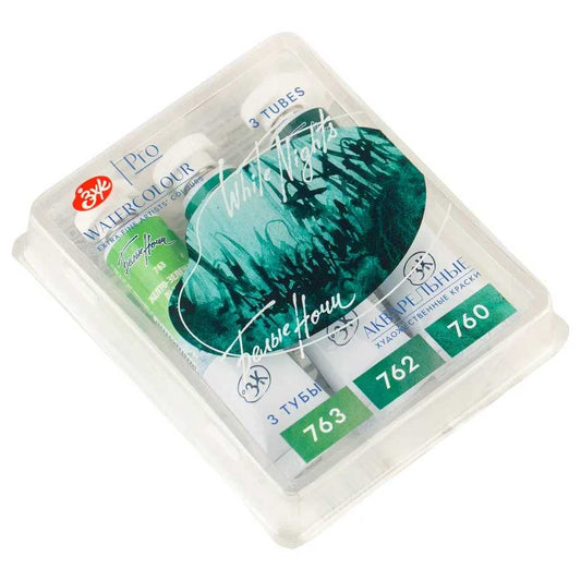 ESTOJO AQUARELA WHITE NIGHTS 03 TUBOS GRANULADAS TONS DO MUSGO 2530