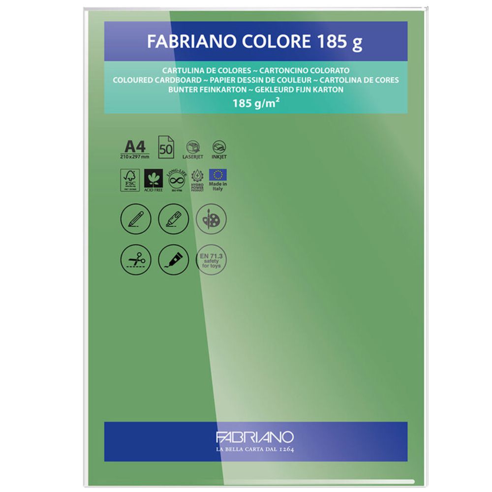 PAPEL FABRIANO COLORE 421 VERDE INTENSO A4 185G C/10 UNI