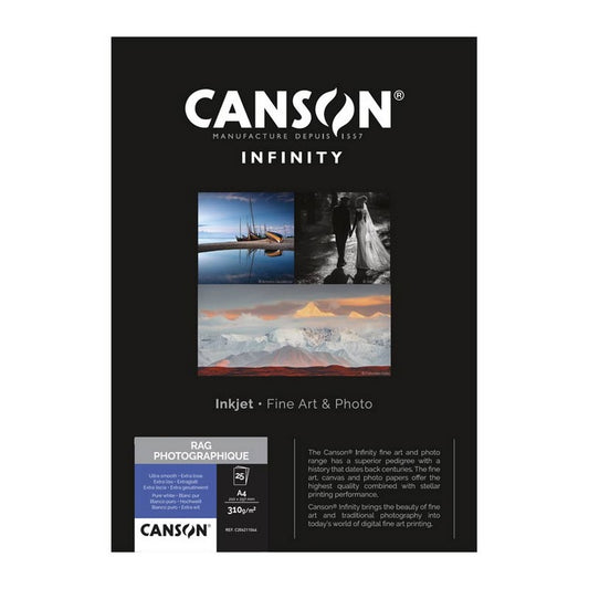 CANSON INFINITY RAG PHOTOGRAPHIQUE 310g/m2 A2 25 FOLHAS