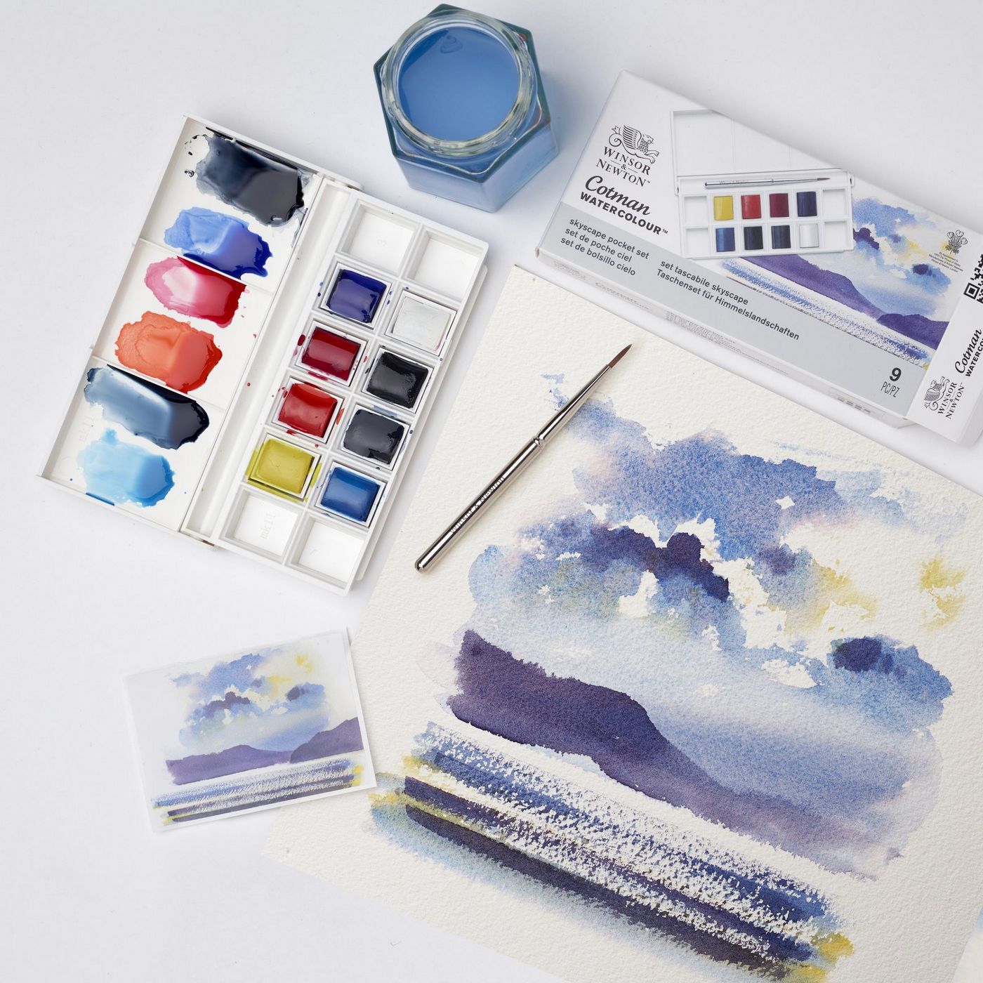 ESTOJO AQUARELA COTMAN 08 HALF PAN + PINCEL SKYSCAPE POCKET