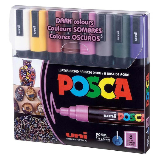 ESTOJO CANETA POSCA 02,5MM PC-5M MEDIUM C/ 08 DARK COLORS