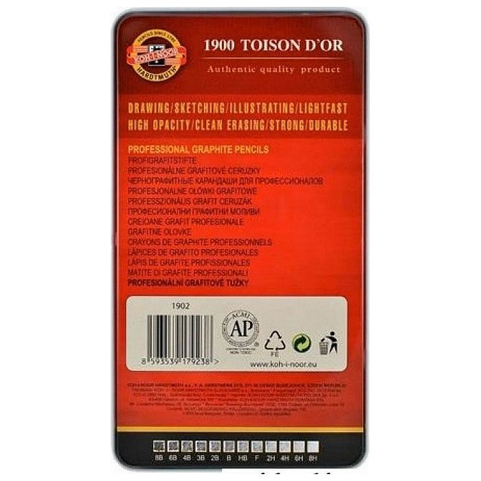ESTOJO LAPIS GRADUADO KOH-I-NOOR 1900 C/ 12 TOISON D´OR (8B-8H