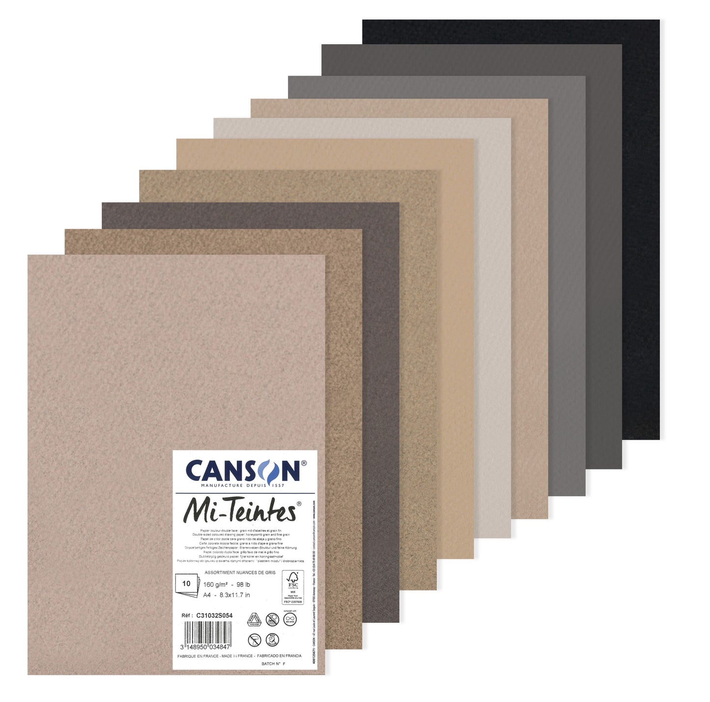 BLISTER PAPEL CANSON MI-TEINTES 160G/M2 A4 TONS CINZAS C/ 10 FLS