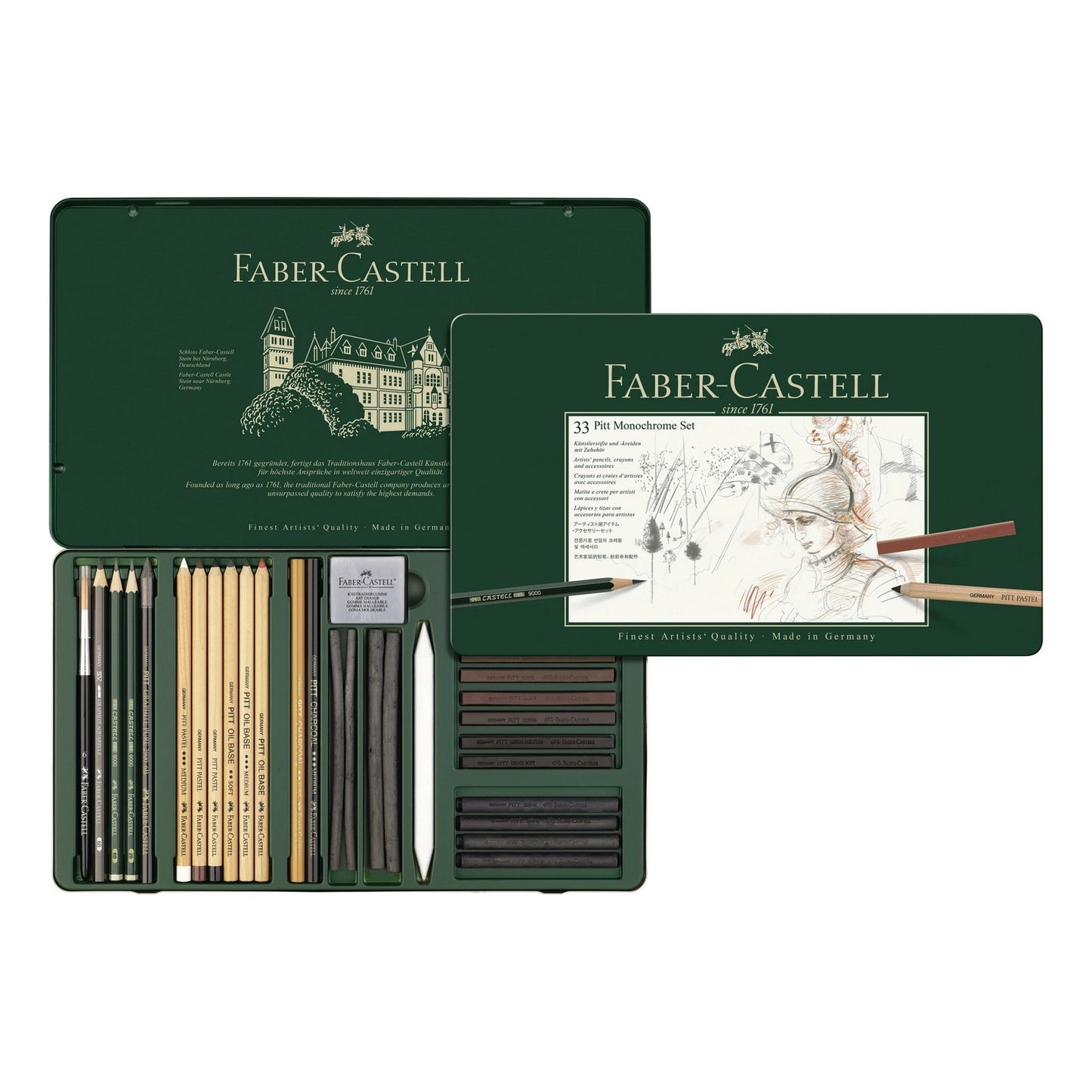 ESTOJO LAPIS ESBOÇO FABER CASTELL PITT MONOCHROME SET 33 PÇS 112977