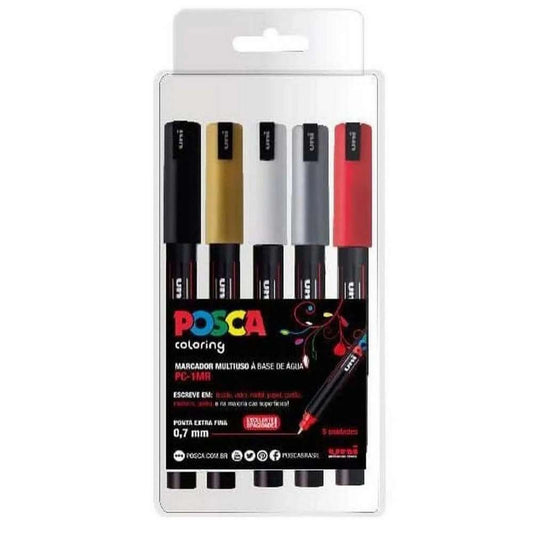 ESTOJO CANETA POSCA 0,7mm PC-1MR FINE (pin type) C/ 05 CORES