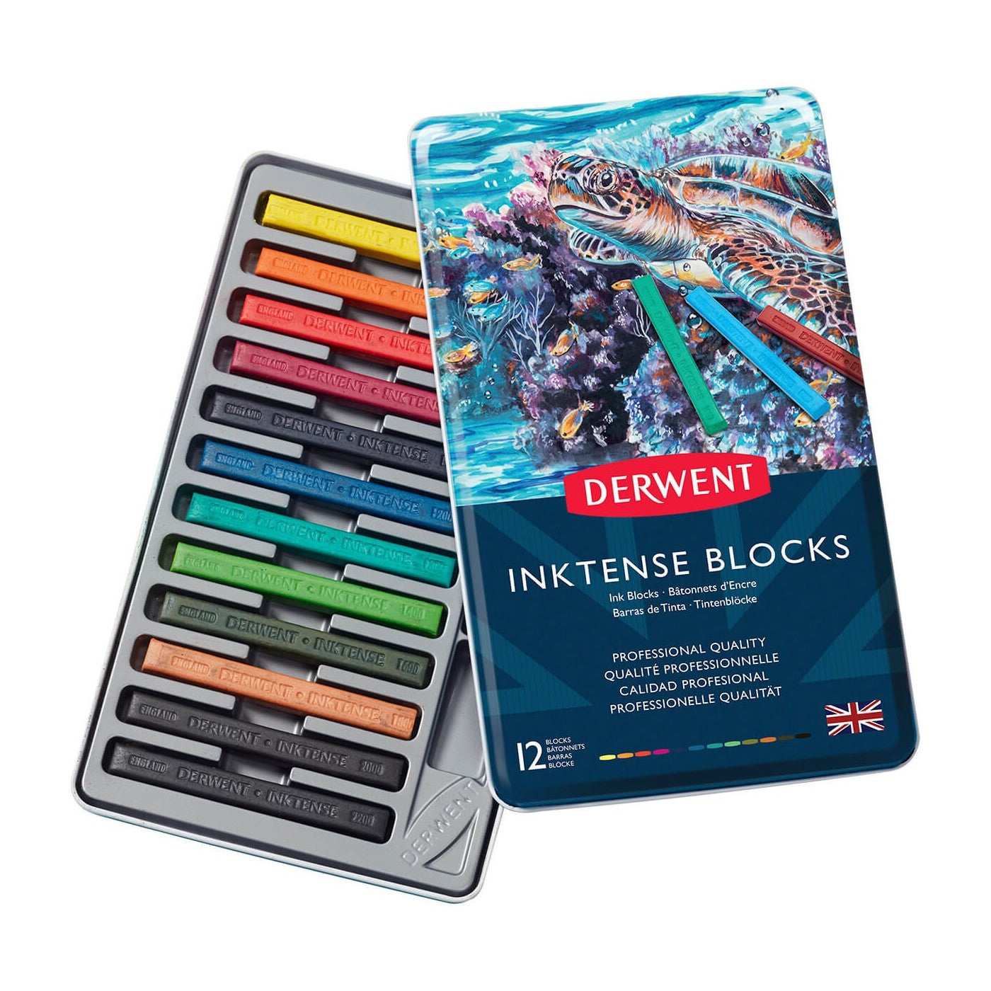 ESTOJO PASTEL AQUARELAVEL DERWENT INKTENSE BLOCKS 12 CORES