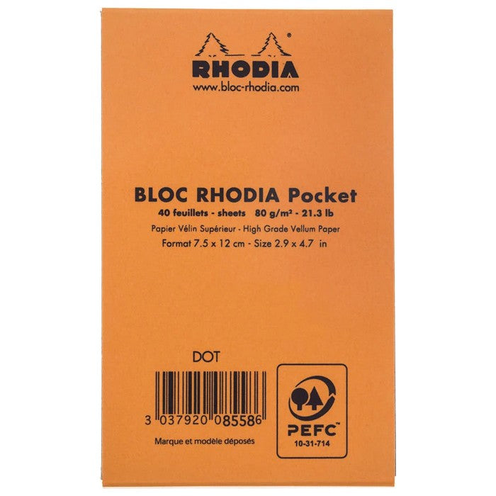 BLOCO RHODIA POCKET ORANGE 7,5x12cm 40FLS PONTILHADO (DOTS)