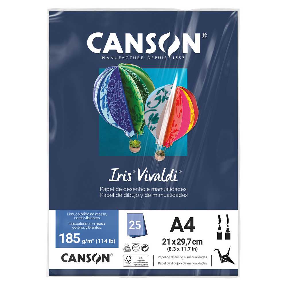 PAPEL CANSON IRIS VIVALDI A4 185G/M2 AZUL MARINHO 25FL