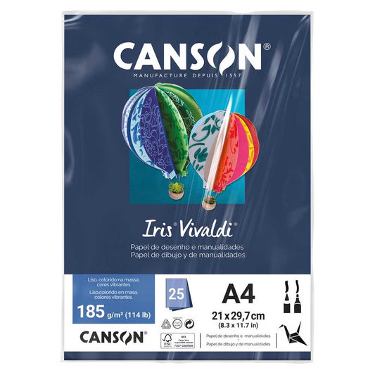 PAPEL CANSON IRIS VIVALDI A4 185G/M2 AZUL MARINHO 25FL