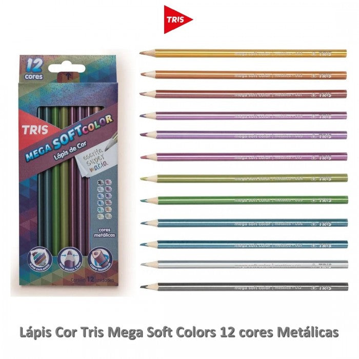 LAPIS COR TRIS MEGA SOFT 12 TONS METALICOS