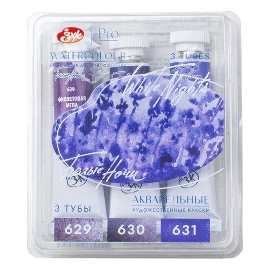 ESTOJO AQUARELA WHITE NIGHTS 03 TUBOS GRANULADAS TONS VIOLETA 10ML