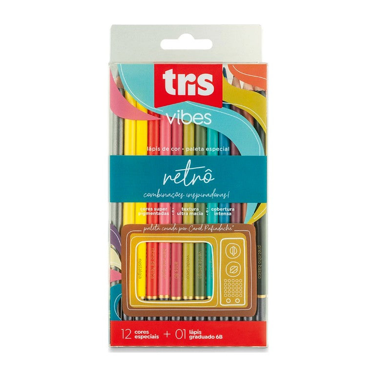 LAPIS COR TRIS VIBES 12 CORES RETRO + LAPIS 6B