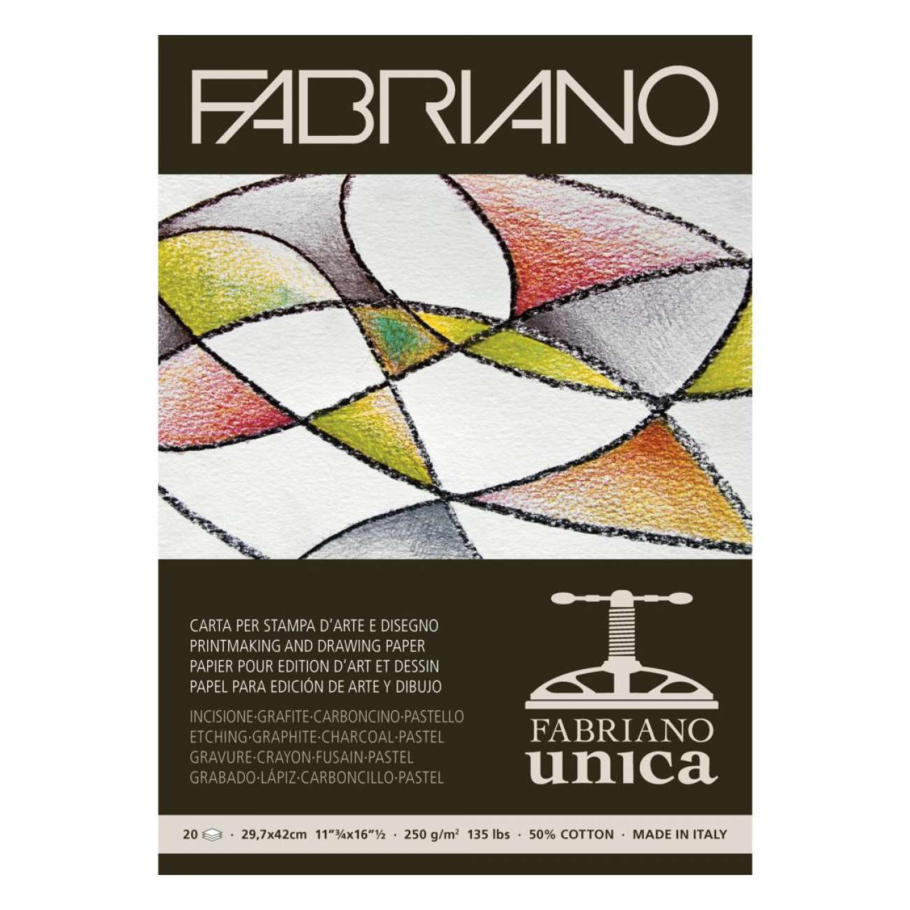 BLOCO FABRIANO UNICA GRAVURA 250g/m2 A3 20 FLS 50% ALGODAO