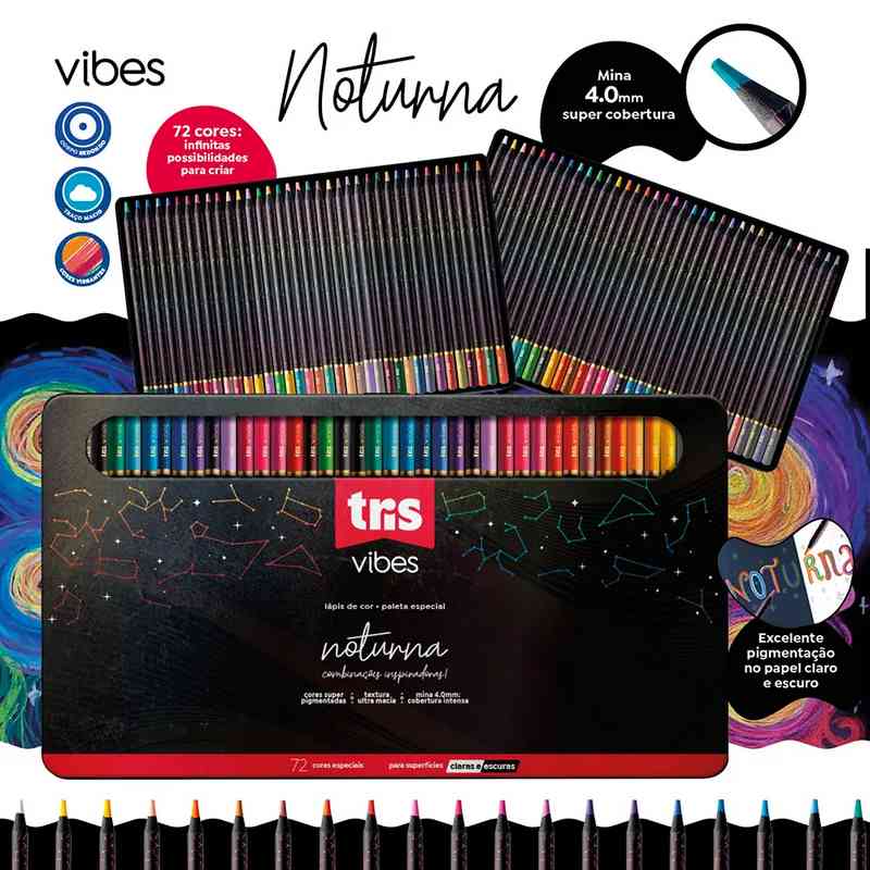 LAPIS COR TRIS VIBES 72 CORES NOTURNA