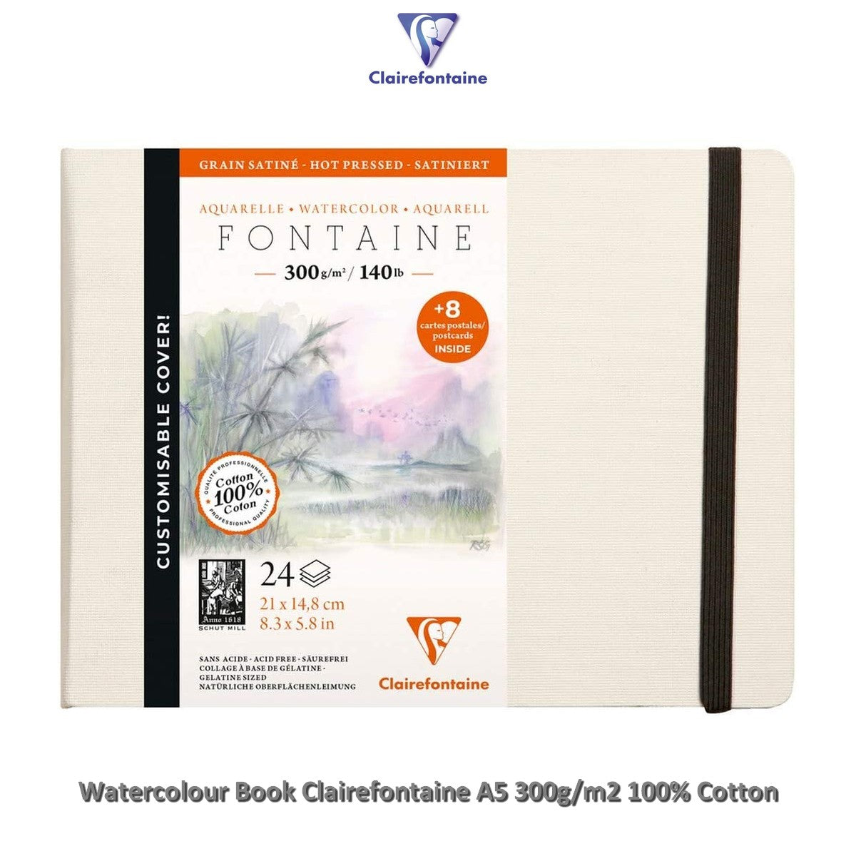 WATERCOLOUR BOOK FONTAINE 300G/M2 A5 SATINE 100% COTTON