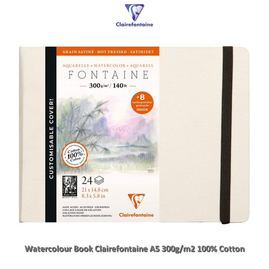 WATERCOLOUR BOOK FONTAINE 300G/M2 A5 SATINE 100% COTTON